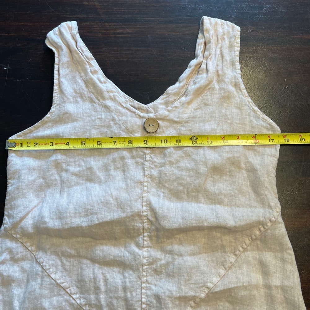 Made in Italy Linen Lagenlook Midi Dress Beige V-Neck Handkerchief Hem S/M - Picture 5 of 8